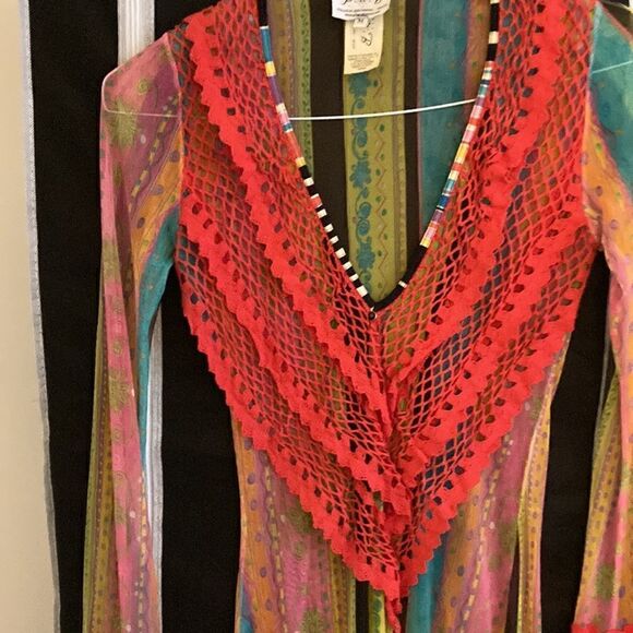 Piluca Bayarri Ibiza Multicolor Sheer Coverup Dress,Long Sleeves & side Slits. - Picture 3 of 11